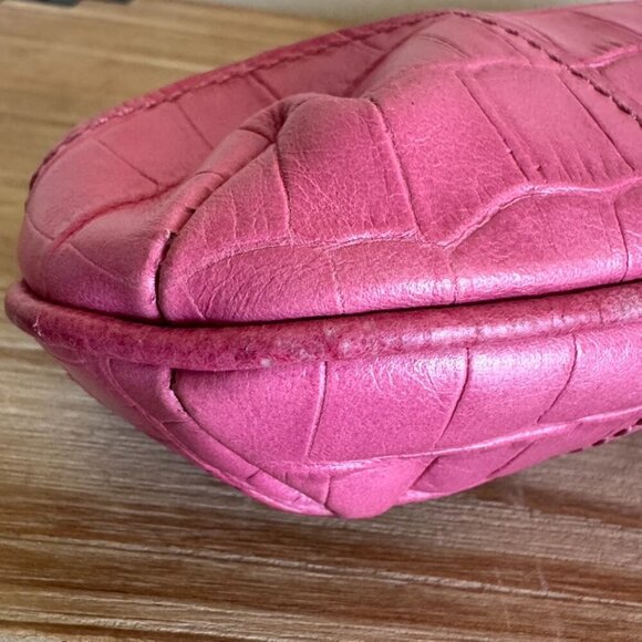 Y2K MAXX New York Pink Croc Embossed Leather Silver Hardware Clutch Bag - Picture 8 of 17
